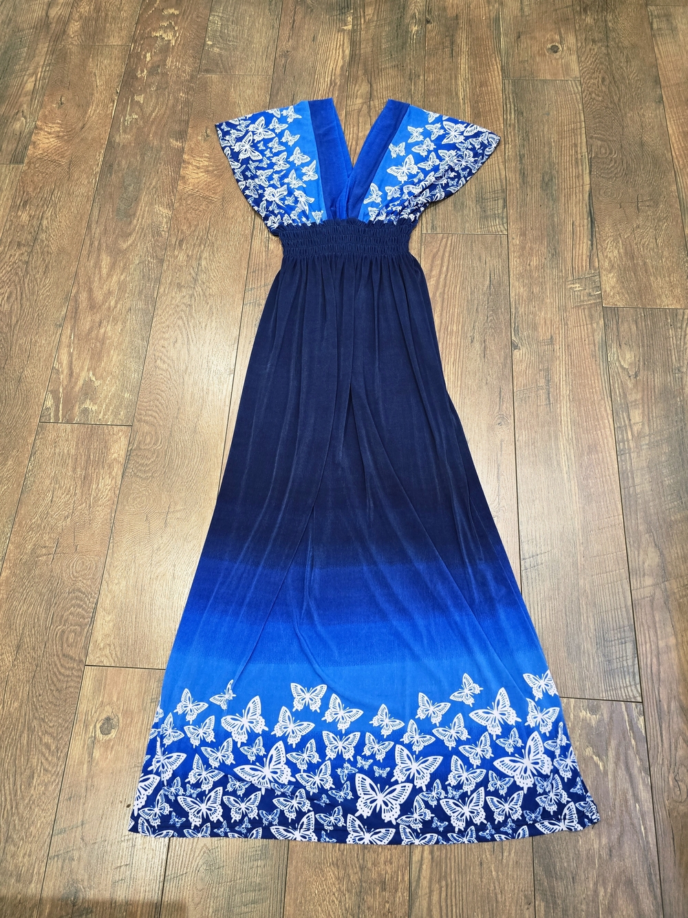 Women's Blue Ombre Butterfly Maxi Dress